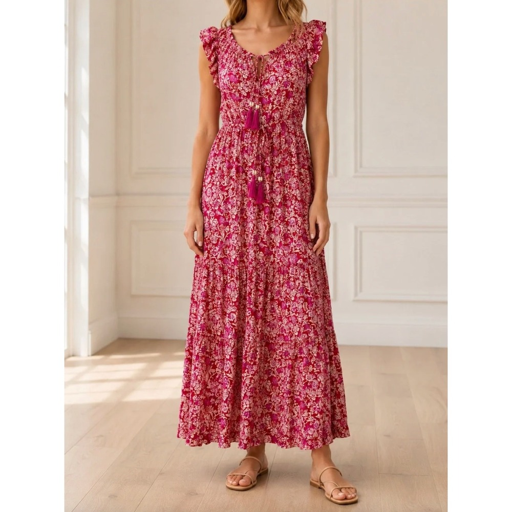 NATURAL LIFE Havana Nights Floral Maxi Dress in Cranberry Cream